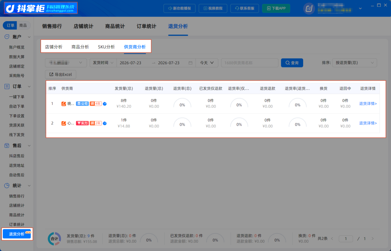 退货分析供货商
